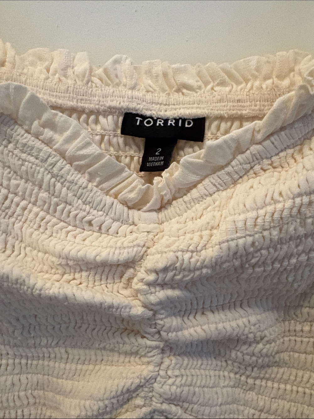 Torrid NWOT Cream Off-Shoulder Peasant Cottagecore top w/ Lace Trim Size 2 Boho - Picture 5 of 7